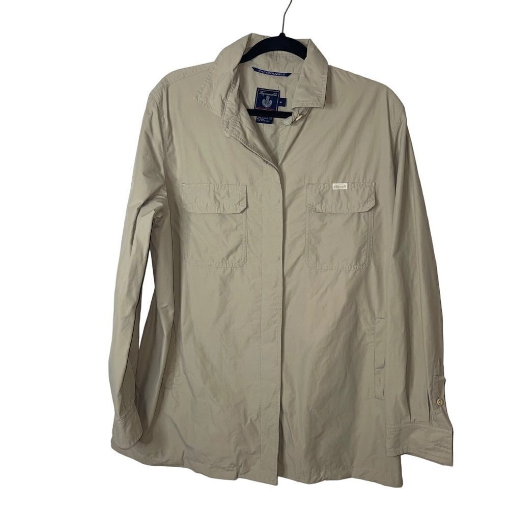 Facconable Vintage Womens Jacket Size Large Tan Shacket Button Down Pockets